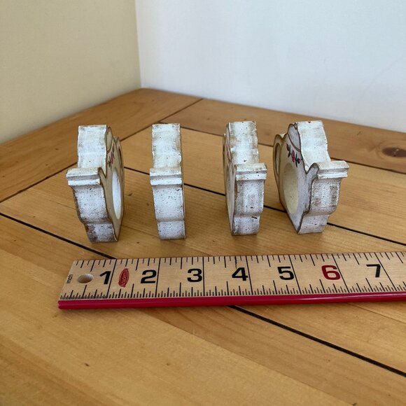Teapot Shape Napkin Rings Set of 4 Wooden Hand Painted Floral Design 3" tall - Picture 2 of 5